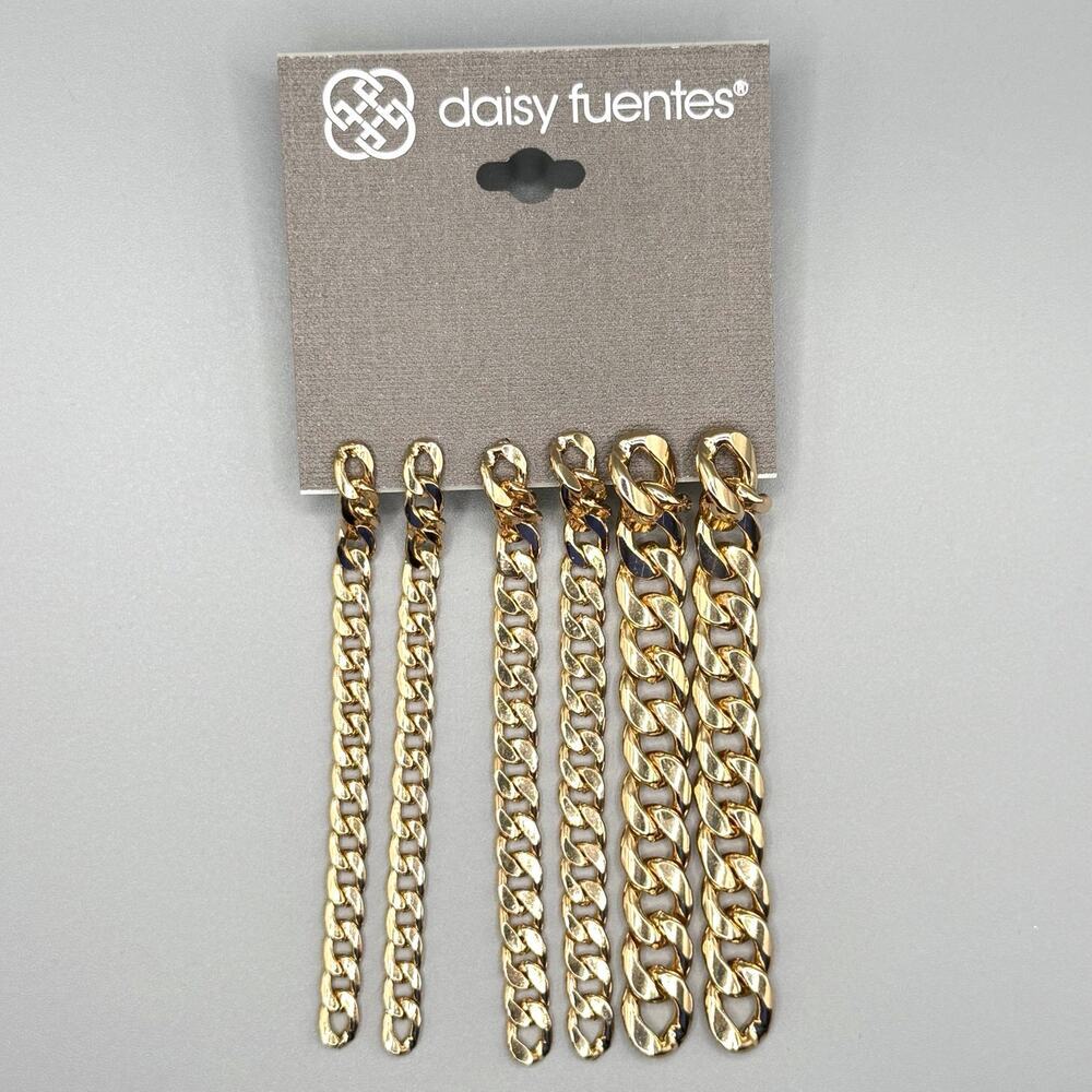 Daisy Fuentes Gold-Tone Cuban Chain Drop Earrings Set NWT